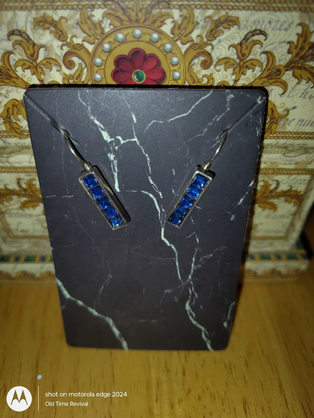 Bar Dangle Earrings Silver Tone Blue Rhinestone Y2K Geometric Accessory